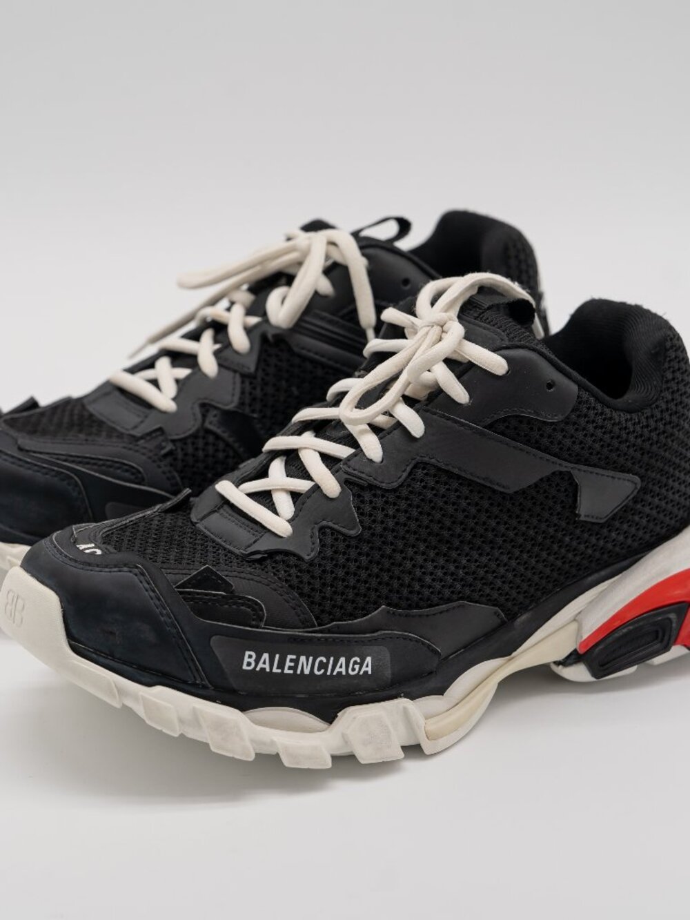 Balenciaga Track.3 Black Red White Worn-Out Sneakers Men's size 40eu 7 US